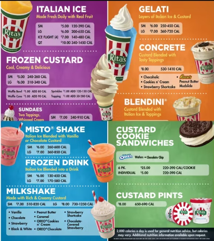 Rita's Italian Ice & Frozen Custard Restaurant Menu – Italian Ice ...